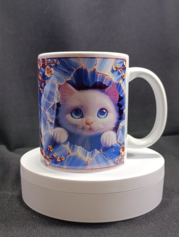 Kedi Desenli Beyaz Kupa Bardak