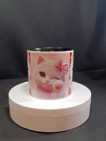 Sevimli Kedi Temalı Siyah Kupa Bardak