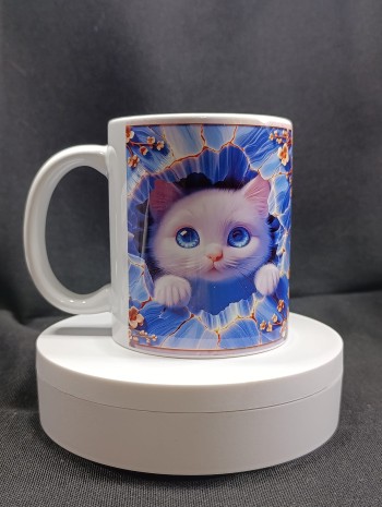 Kedi Desenli Beyaz Kupa Bardak