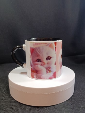 Sevimli Kedi Temalı Siyah Kupa Bardak